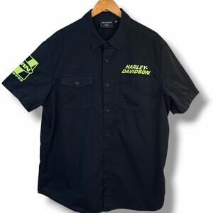 Harley Davidson Black Short Sleeve Button Down Mechanic Style Limited Edition XL